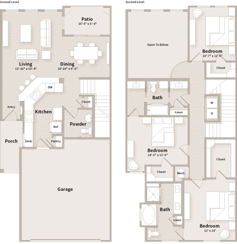 C4 floorplan which is a 3 bedroom, 2 1/2 bath townhome at The Parkway on Westlake, Humble, Texas